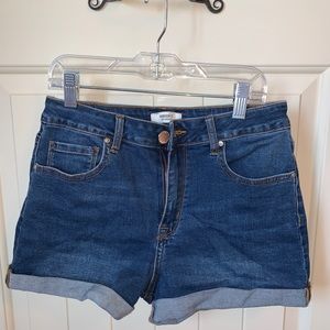 High waist dark wash jean shorts